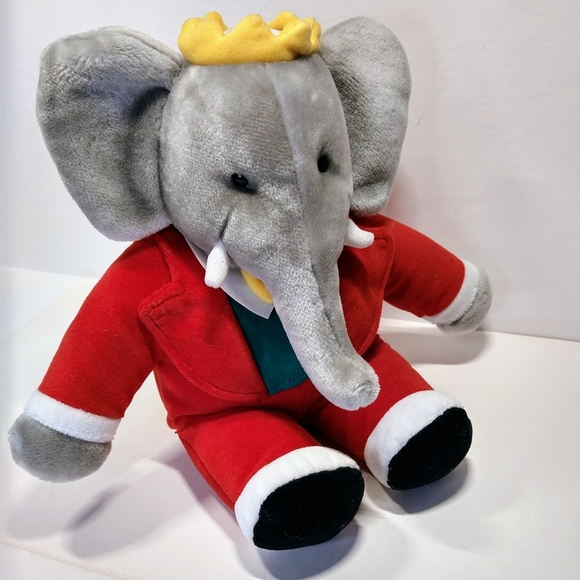 Vintage 1988 Gund King BABAR Elephant 13” Plush Stuffed Animal Red Velvet Suit - Picture 3 of 12